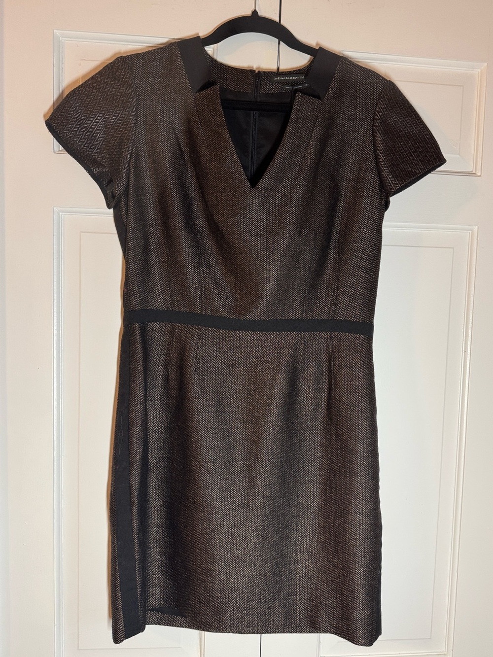 NWT Classic MackageCollection Herringbone Sheath Dress Contrast Trim Wool Blend
